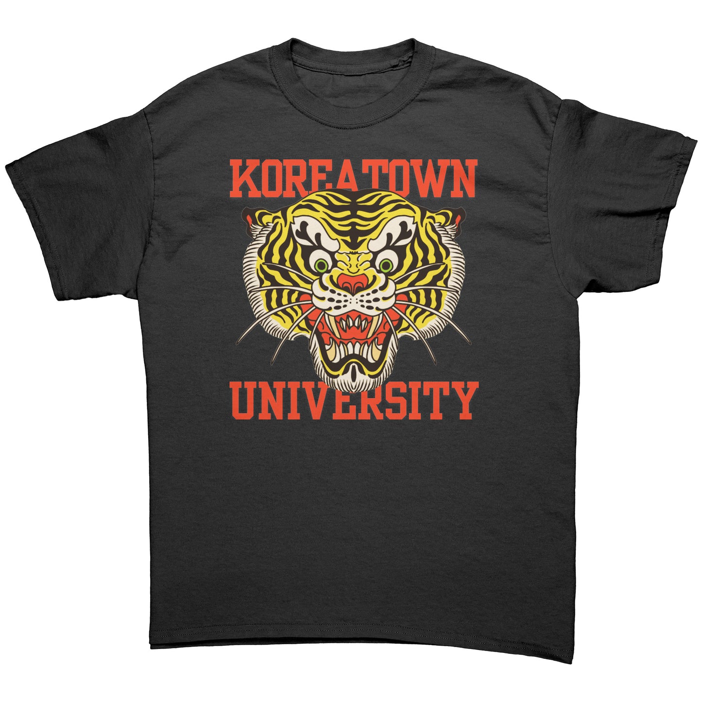 SKT K-Town Tees: KOREATOWN UNIVERSITY TIGER Black Unisex Tee