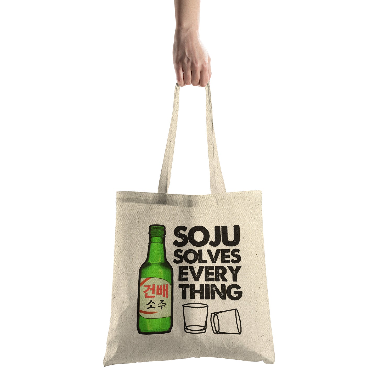 SKT Totes: SOJU SOLVES EVERYTHING Cotton Tote Bag