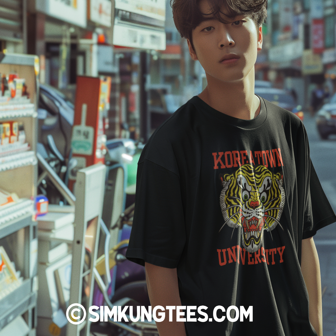 SKT K-Town Tees: KOREATOWN UNIVERSITY TIGER Black Unisex Tee