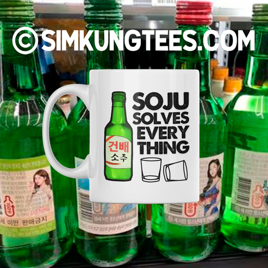 SKT Mugs: SOJU SOLVES EVERYTHING Ceramic Mug